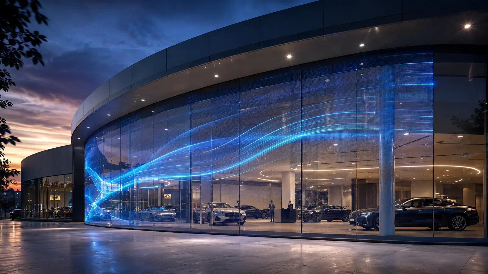 Auto-salon sa transparentnim LED sadržajem — koncept